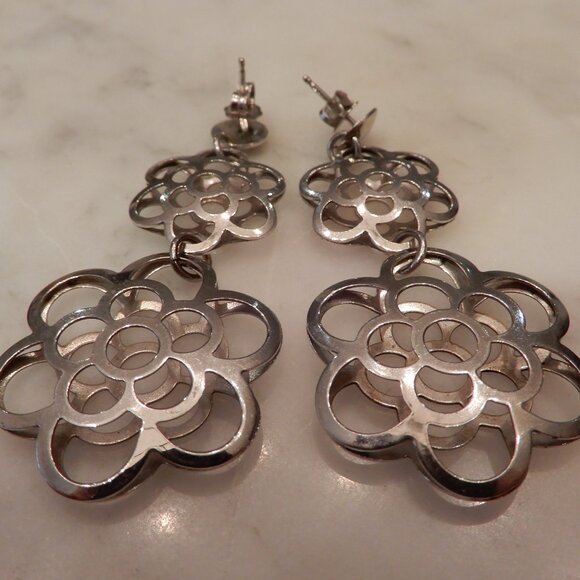 Handmade Italian Floral 925 Silver Dangle Earrings - Picture 1 of 2